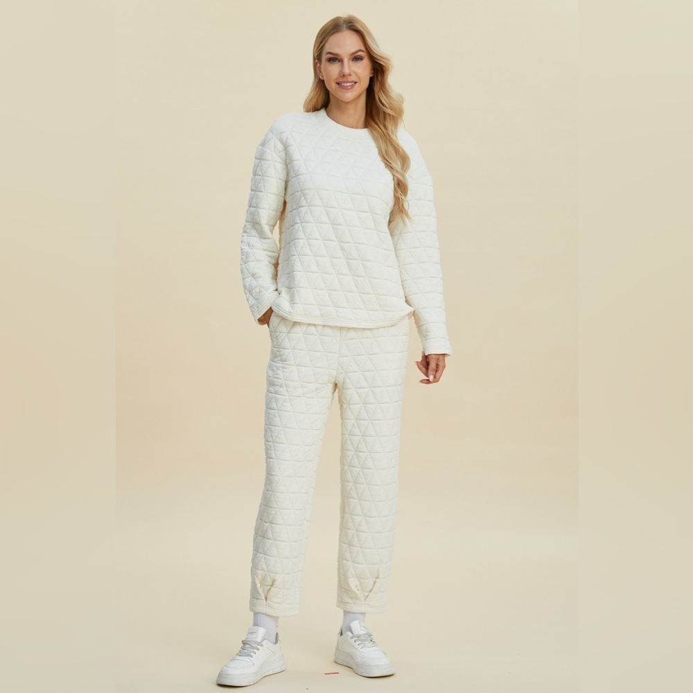 Full Size Texture Round Neck Long Sleeve Top and Pants Set